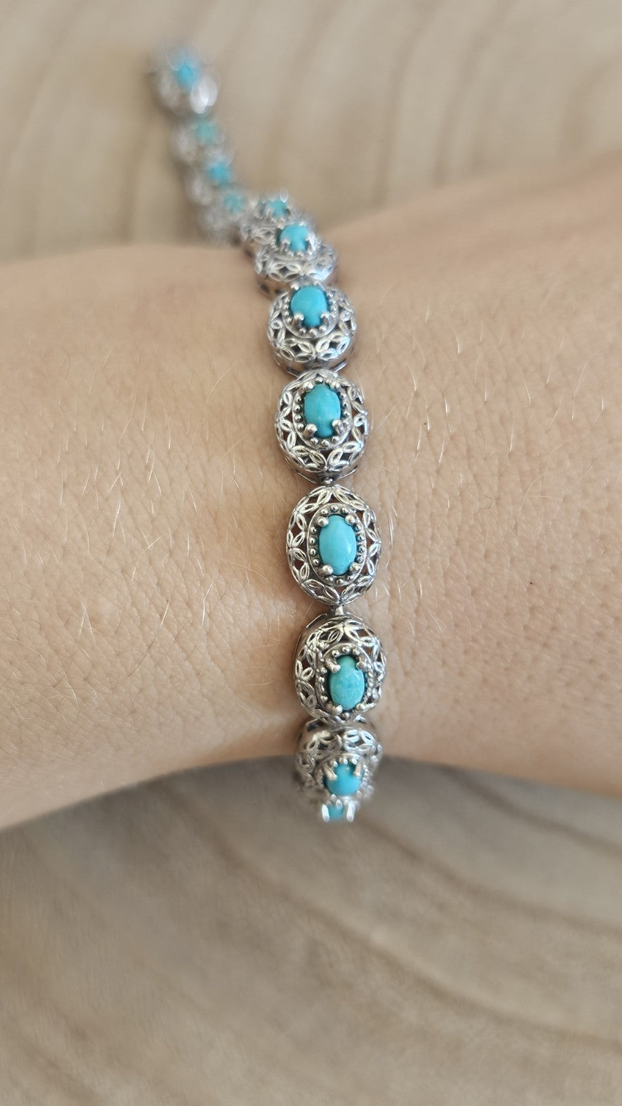 925 Sterling Silver Sleeping Beauty Turquoise Bracelet 8" Fully Hallmarked