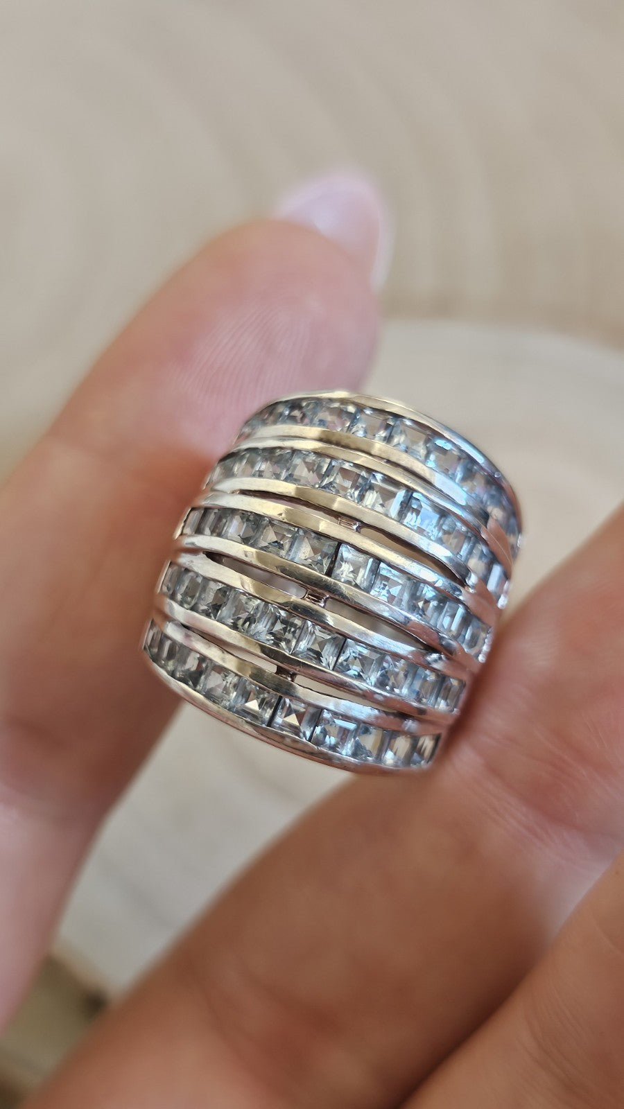 925 Sterling Silver Blue Topaz Wide Statement Ring Size M 1/2 Hallmarked 11.33