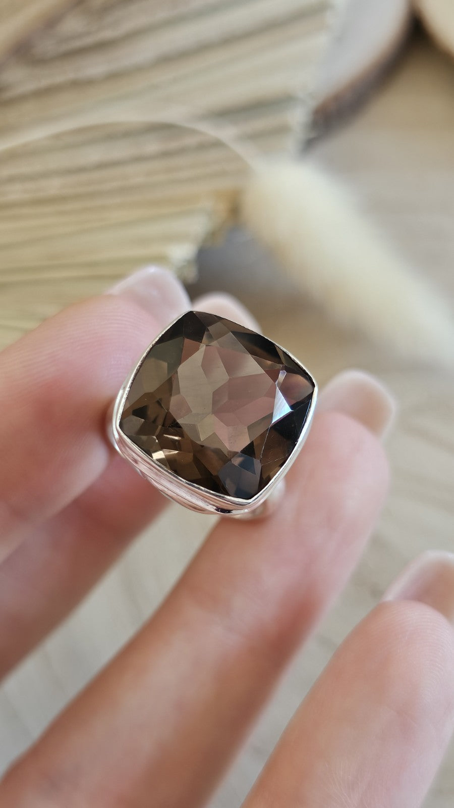 925 Sterling Silver Smoky Quartz Statement Ring Size P TGGC 8g