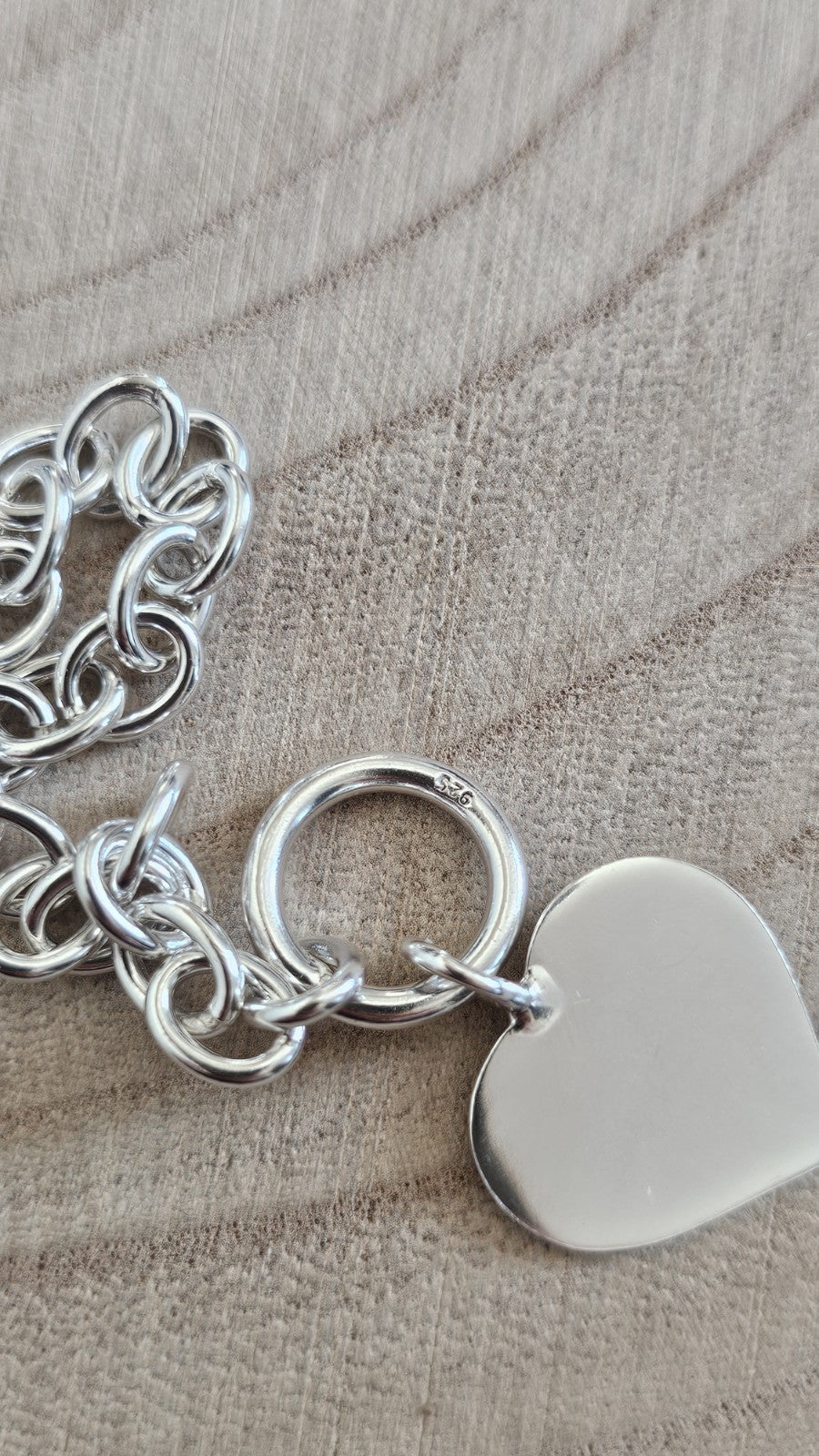 925 Sterling Silver Chunky Heart Pendant Necklace T-Bar Hallmarked 27.61g