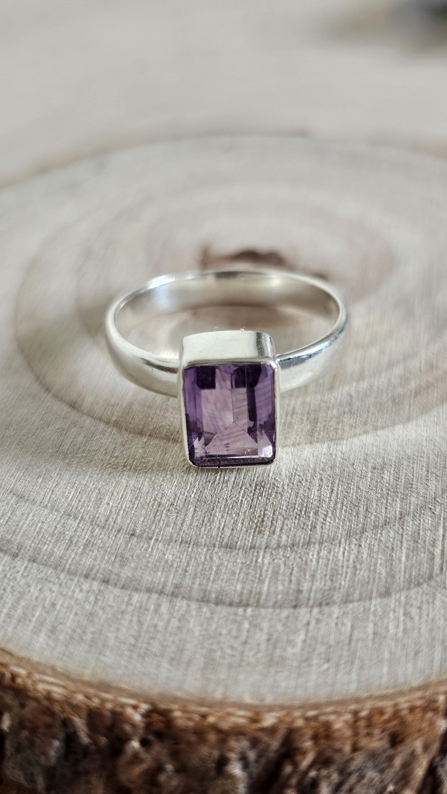 925 Sterling Silver Amethyst Ring Size U Emerald Cut Purple Gemstone 3.93g