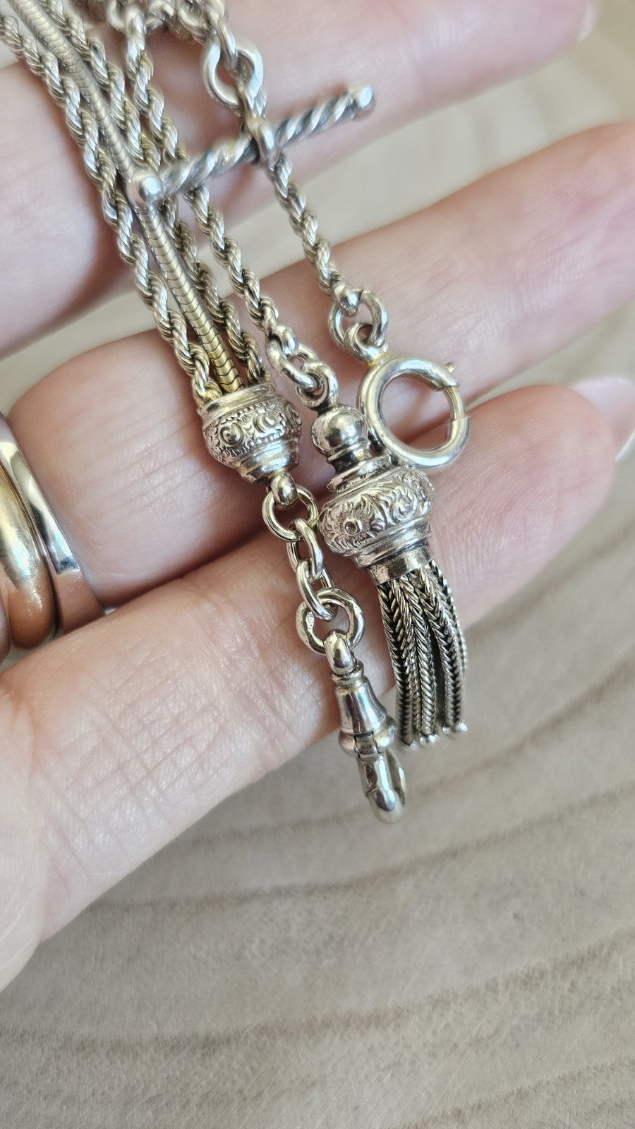 Antique Victorian 900 Silver Albertina Watch Chain Bracelet Tassel 17.88g