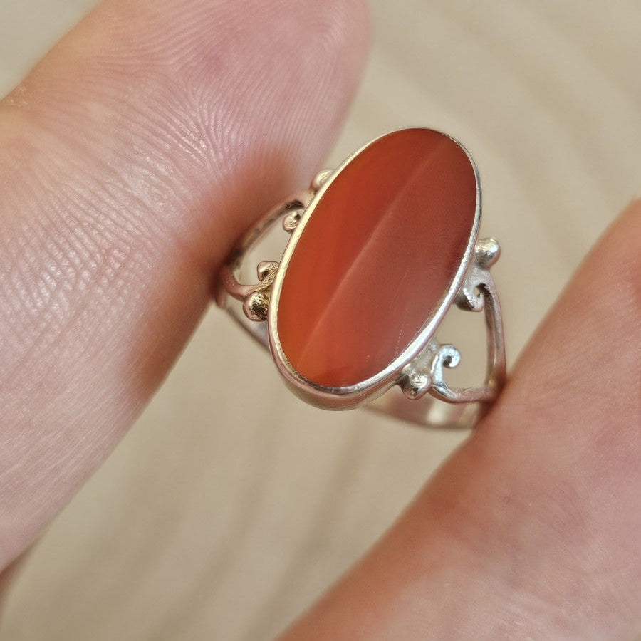 Vintage 925 Sterling Silver Oval Carnelian Ring Size L 1/2 – 3.50g