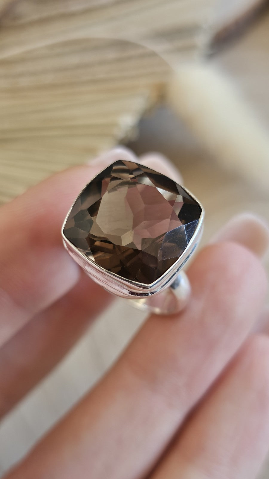 925 Sterling Silver Smoky Quartz Statement Ring Size P TGGC 8g