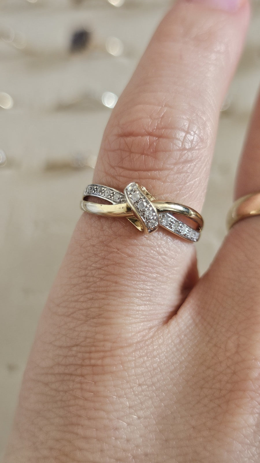9ct Yellow Gold 0.10ct Diamond Crossover Ring Size N 1/2 Hallmarked 1.76g