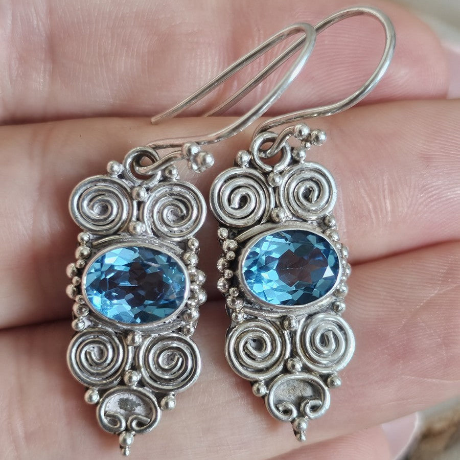 BA SUARTI 925 Sterling Silver Blue Topaz Drop Earrings 8.37g
