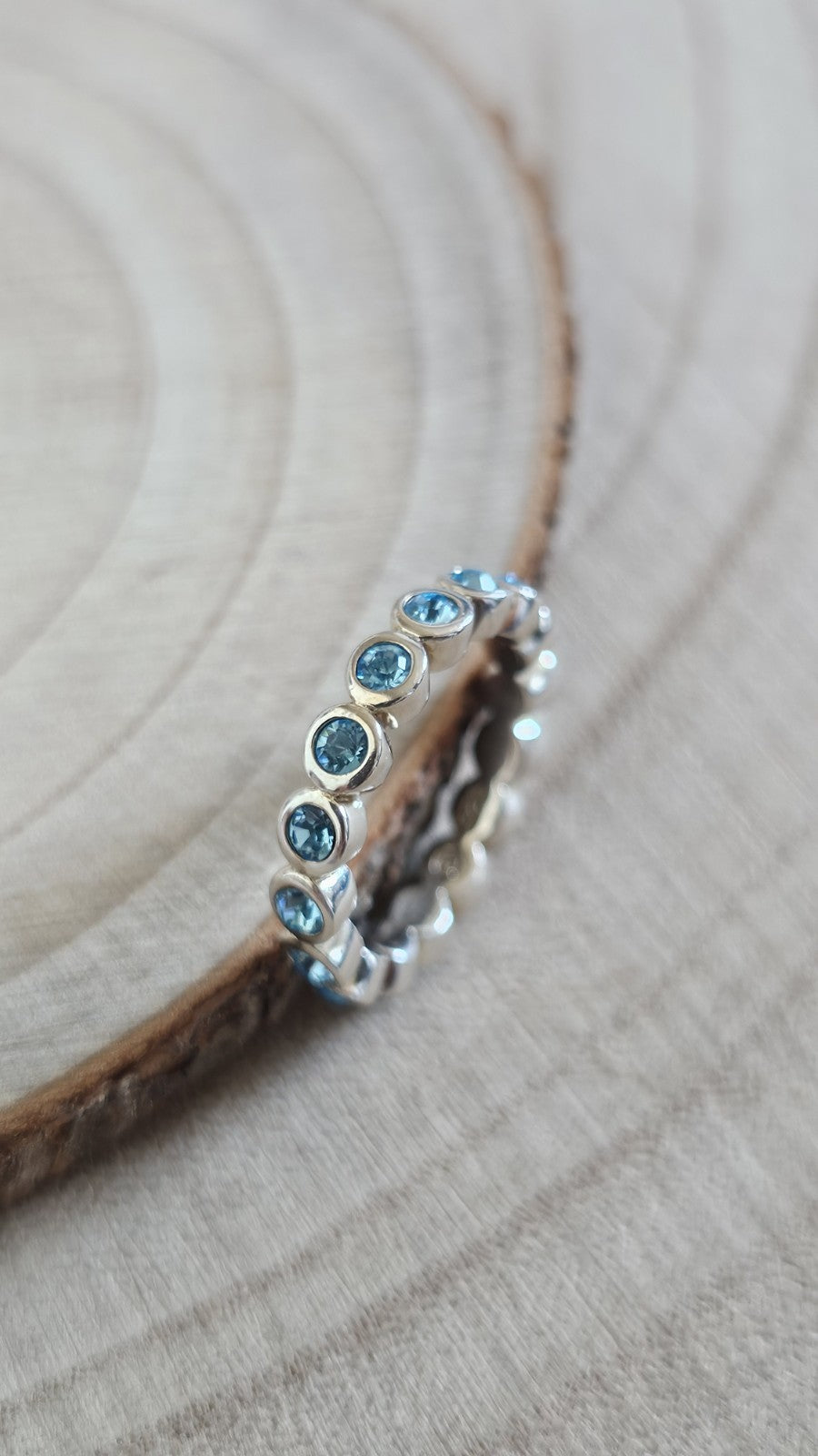 925 Sterling Silver Blue Topaz Full Eternity Ring Size M 4.33g