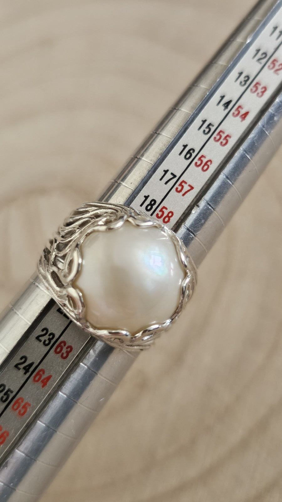 Vintage 925 Sterling Silver Large Pearl Statement Ring – Size R 1/2 – 7.59g