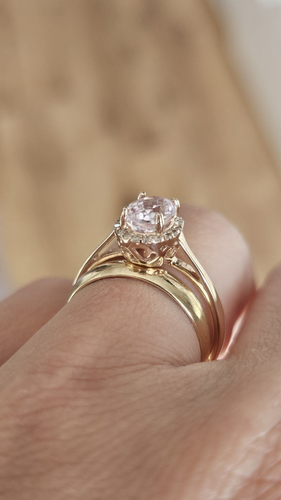 🌸 9ct Rose Gold Morganite & Diamond Halo Ring | Natural Morganite Size T 3.00g