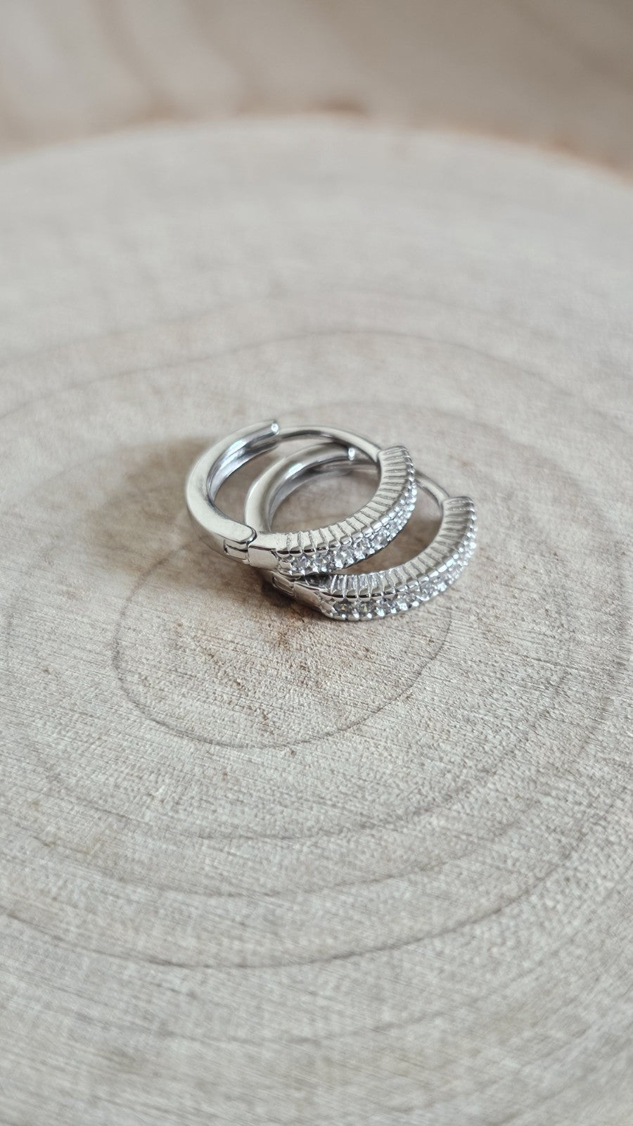 925 Sterling Silver CZ Huggie Hoop Earrings Rhodium Plated 13mm New