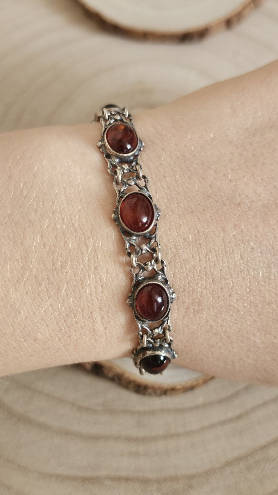 Vintage Polish 925 Sterling Silver Amber Bracelet 🧡 Gdańsk Hallmark