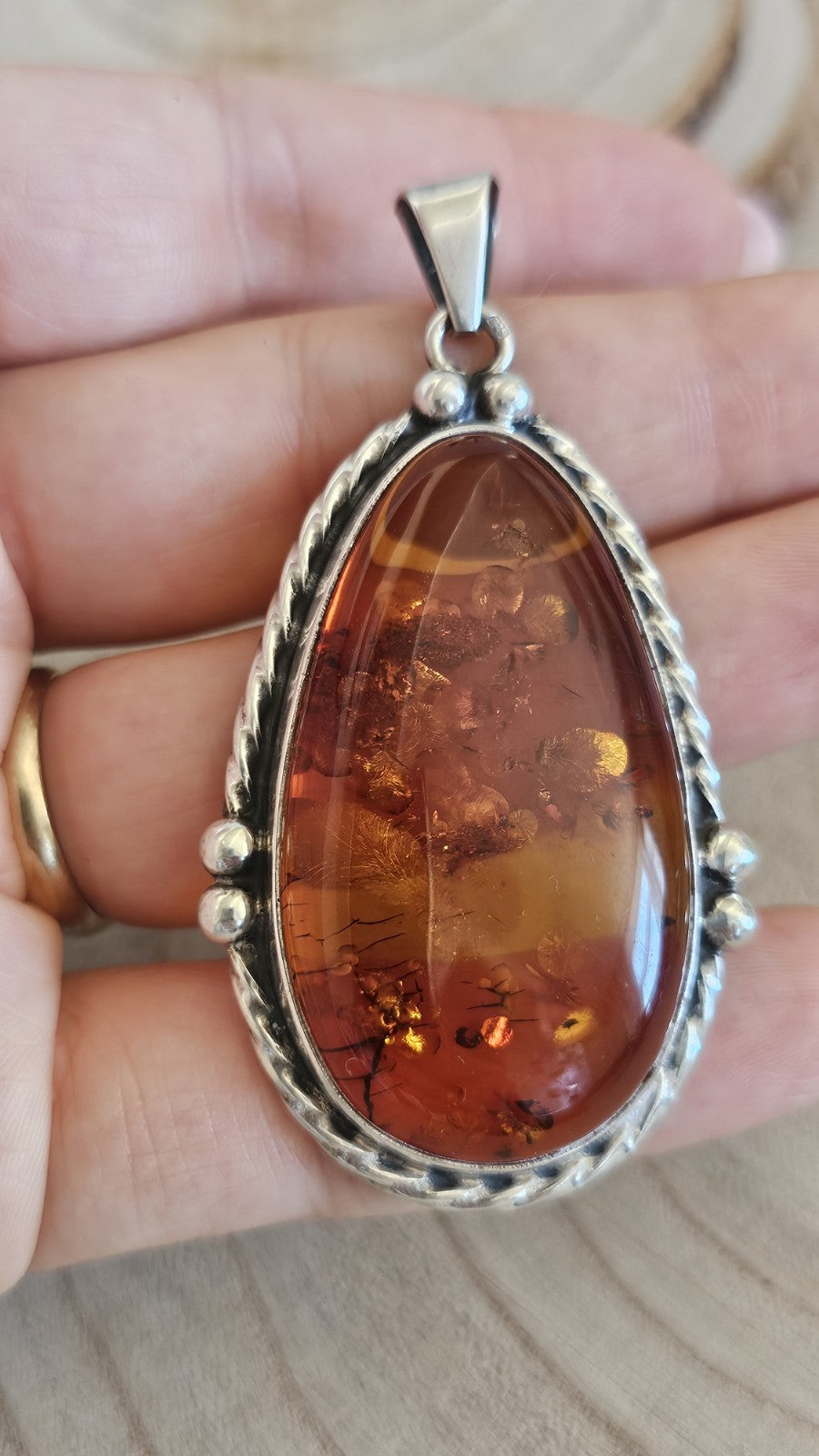 Large 925 Sterling Silver Amber Teardrop Pendant 20.50g 68.36mm