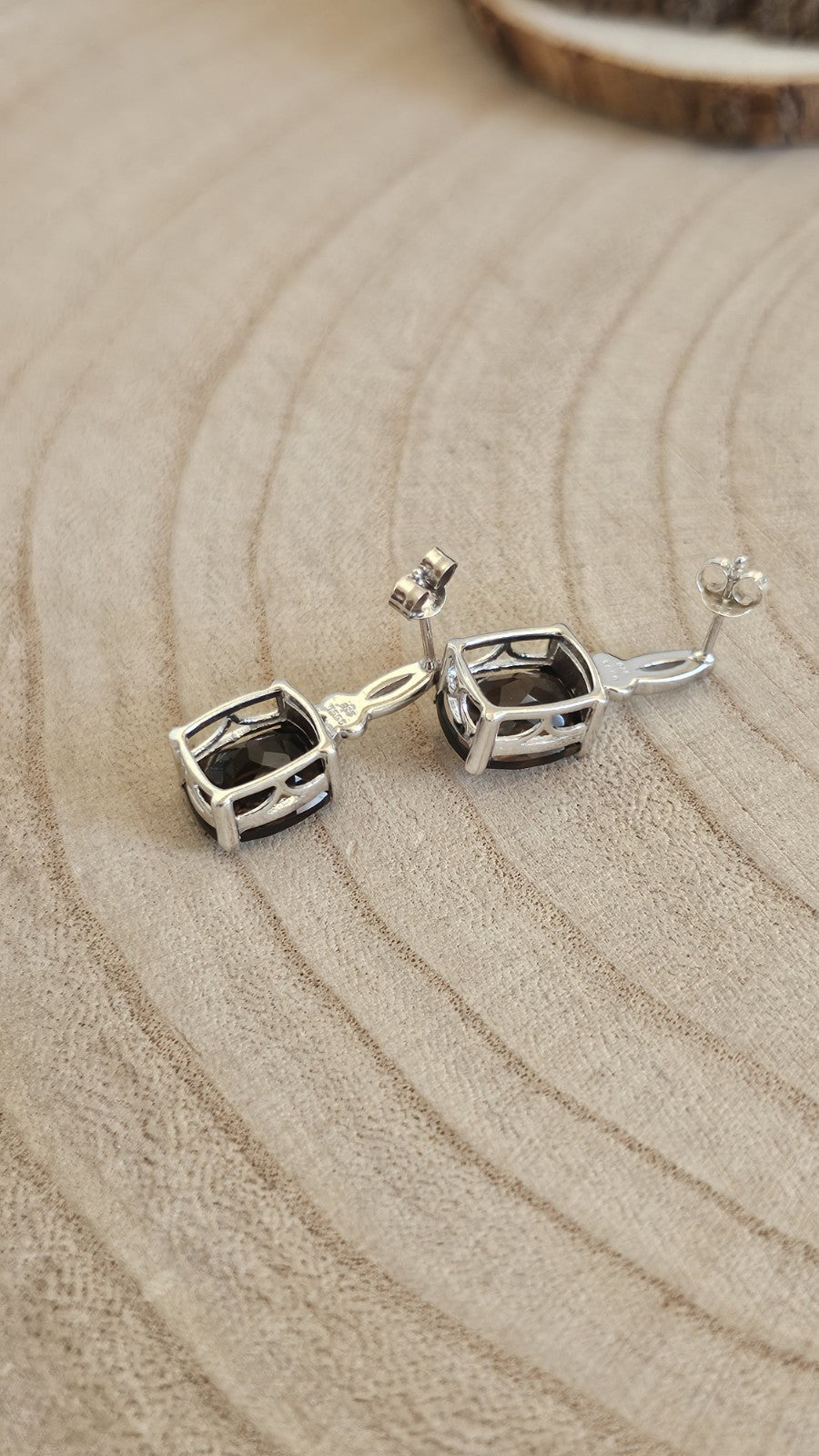 925 Sterling Silver TGGC Smoky Quartz Drop Earrings 5.78g 24mm