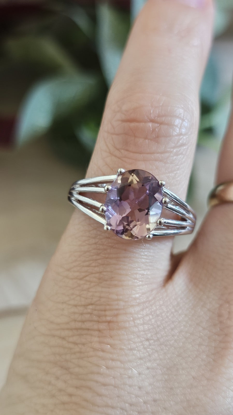 925 Sterling Silver Ametrine Oval Gemstone Ring Size R 1/2 TGGC 4.07g
