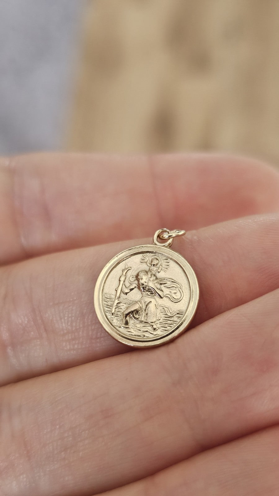 Vintage 1990 9ct Yellow Gold St Christopher Pendant Medal Birmingham ,1.67g