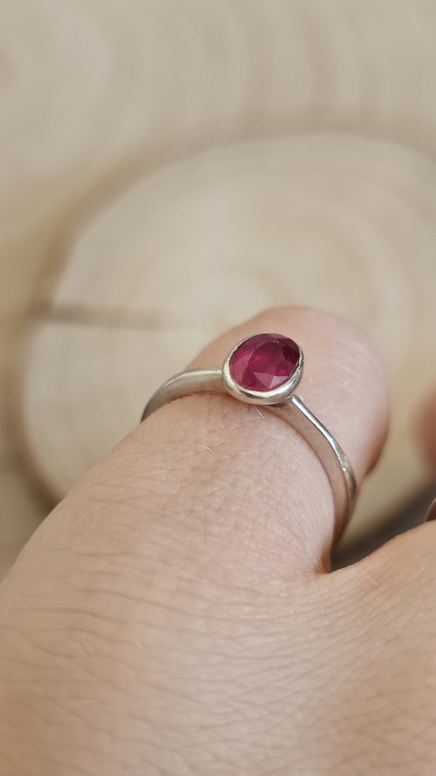  925 Sterling Silver Ruby Oval Solitaire Ring Size P 1/2 – 2.20g