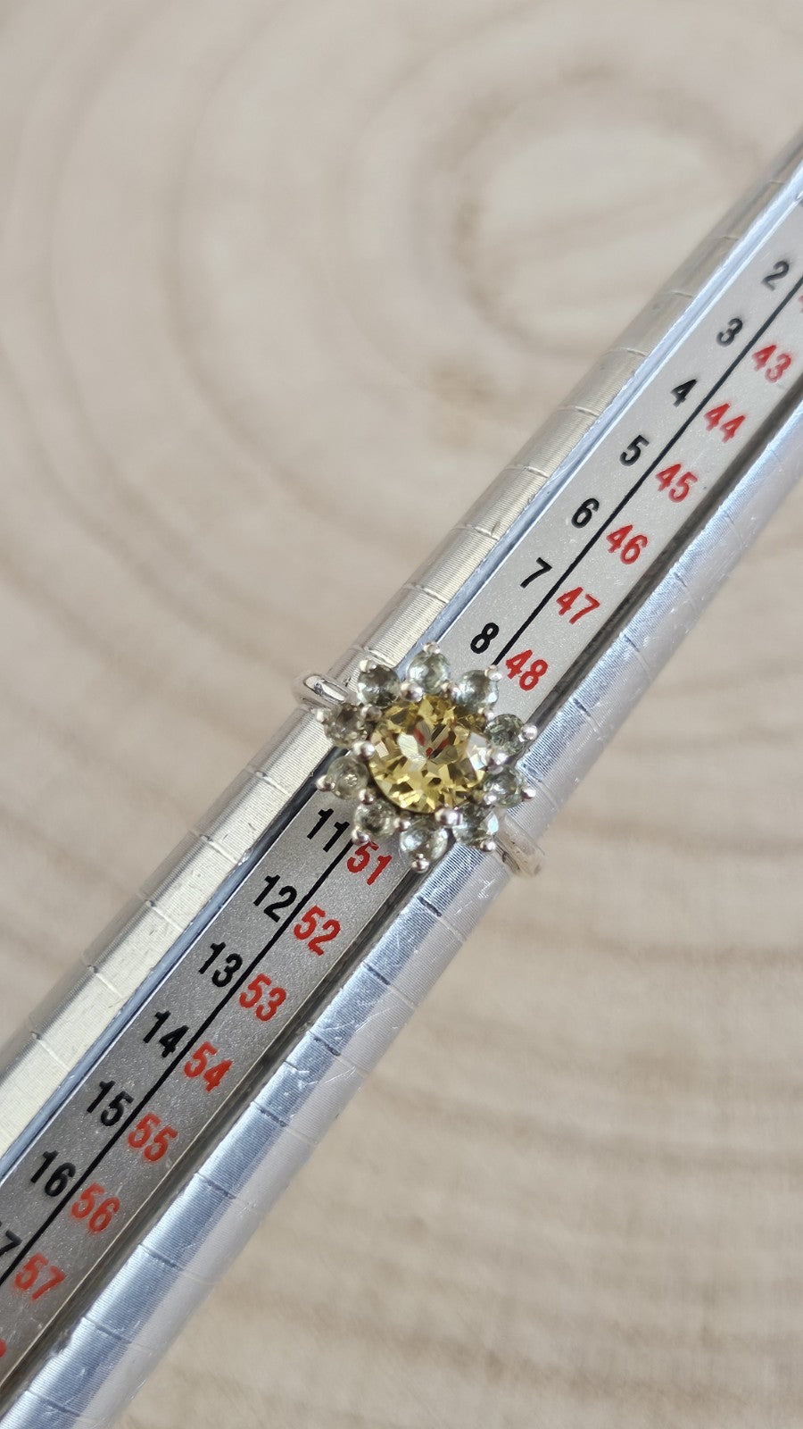 925 Sterling Silver Yellow Green Sapphire Cluster Ring TGGC Size J 1/2