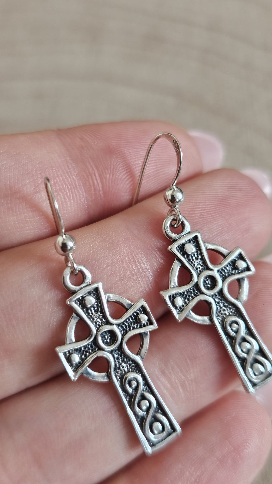 925 Sterling Silver Celtic Cross Drop Dangle Earrings – length 39.88 mm