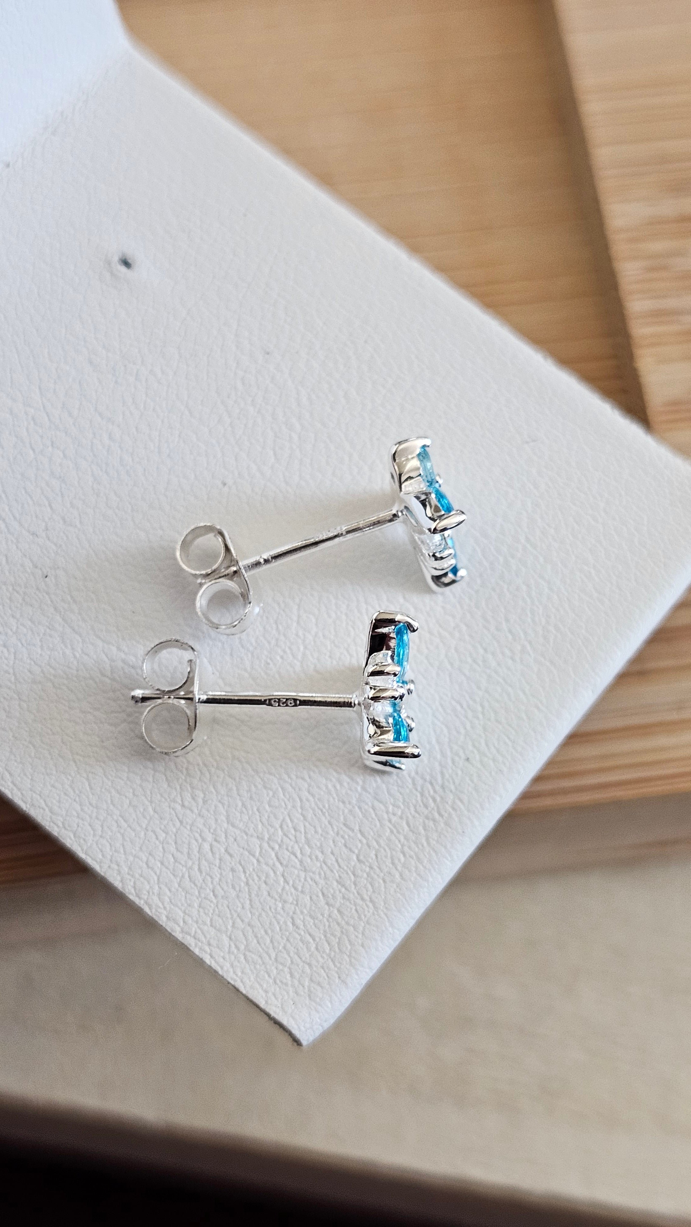 Dainty 925 Sterling Silver Blue CZ Butterfly Stud Earrings