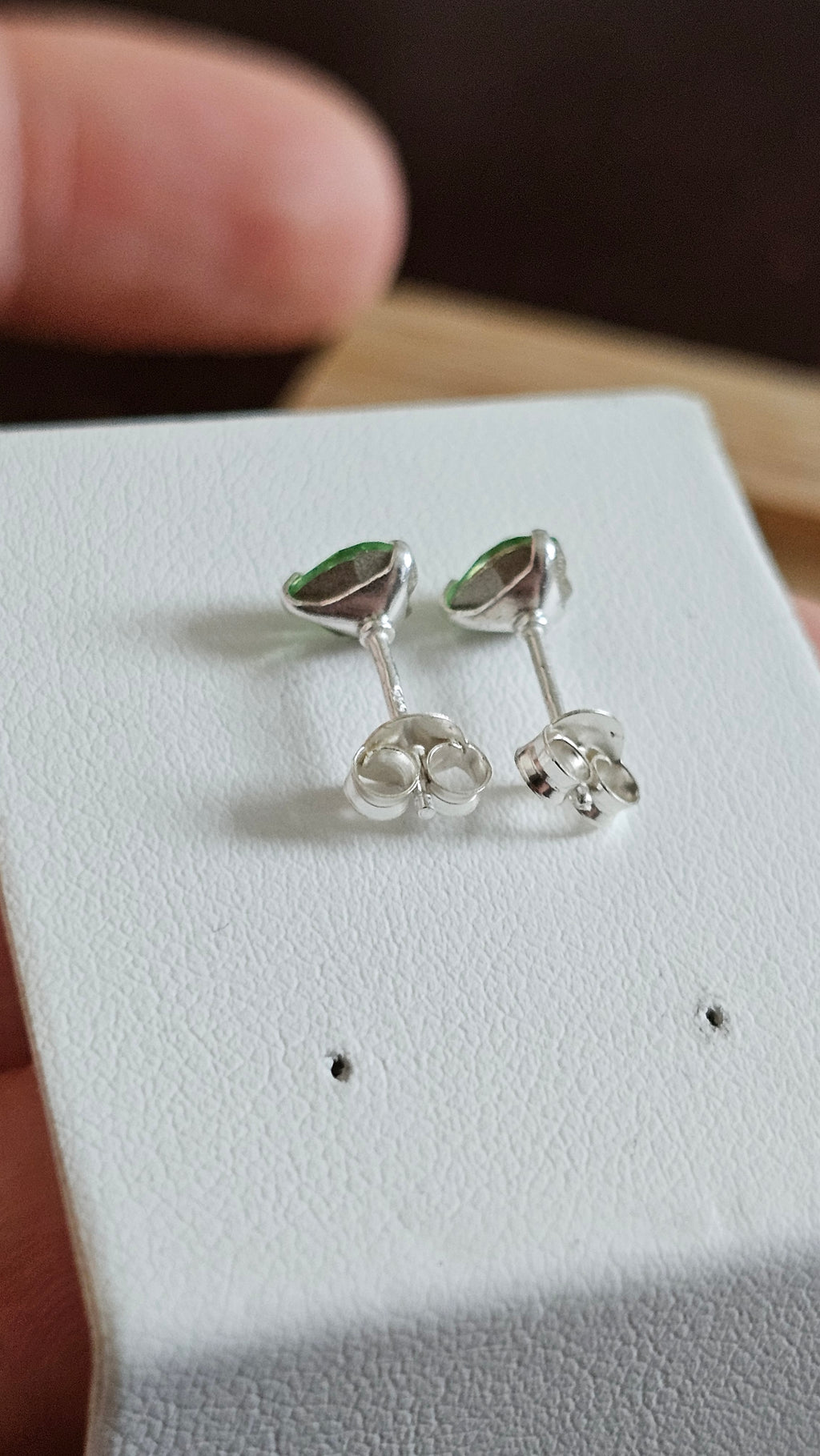 925 Sterling Silver Green Heart Rhinestone Stud Earrings