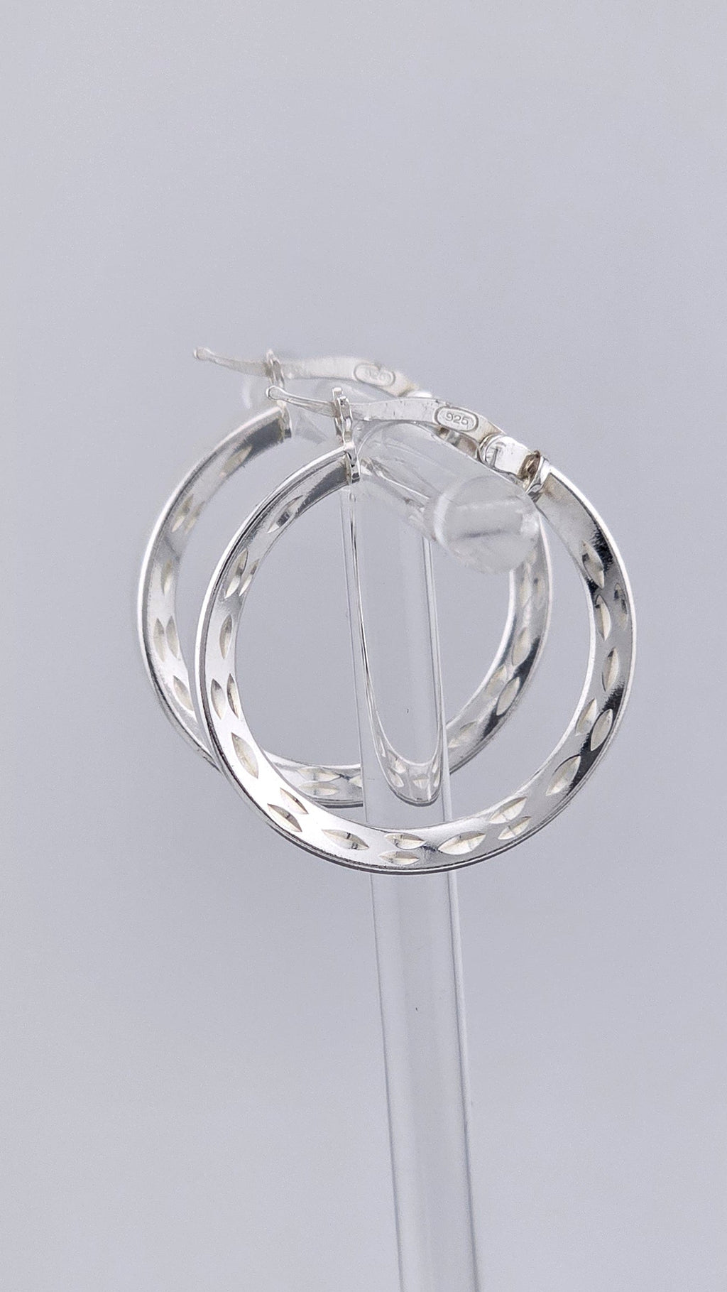 925 Sterling Silver Diamond-Cut Geometric Hoop Earrings