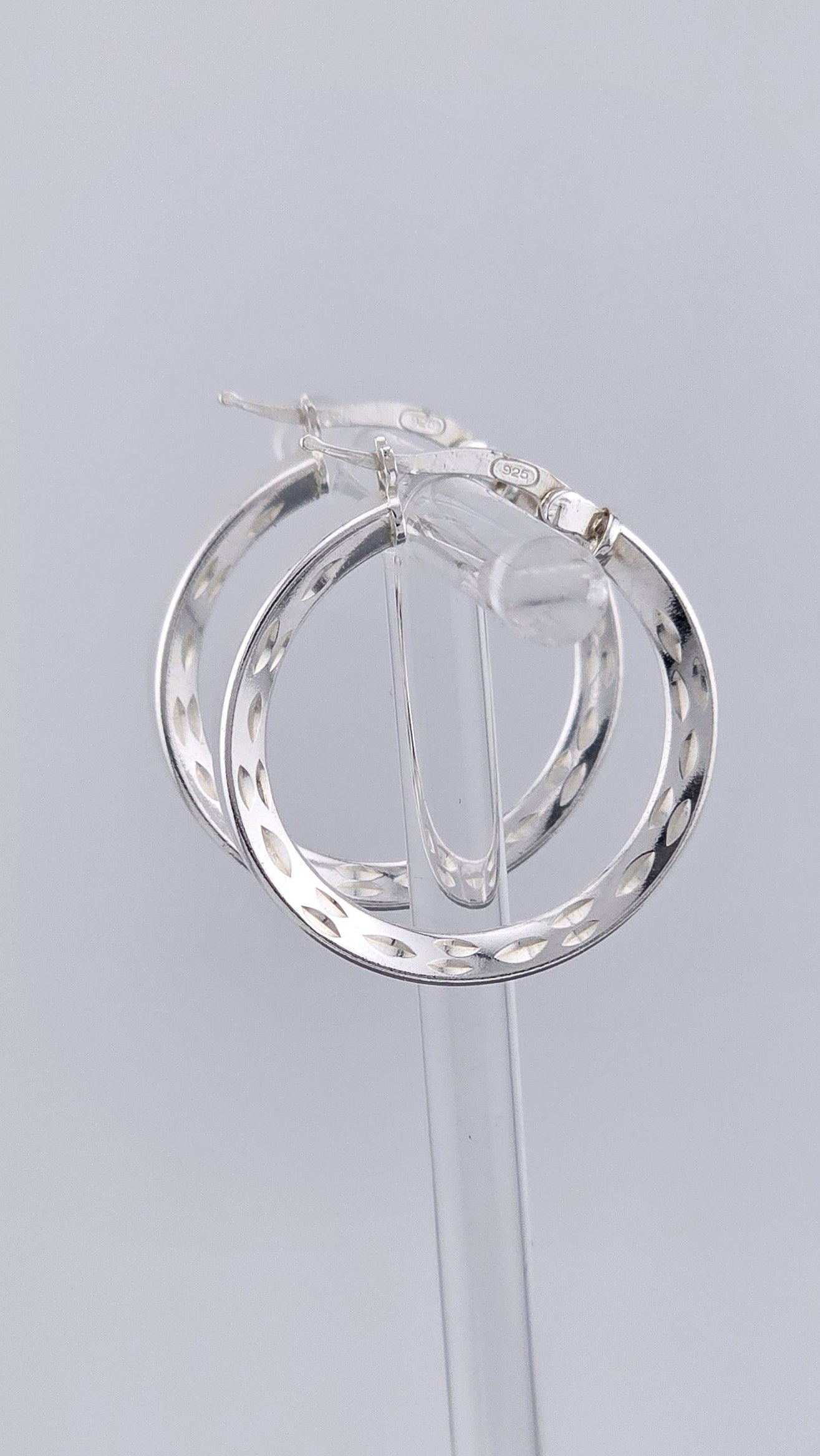 925 Sterling Silver Diamond-Cut Geometric Hoop Earrings