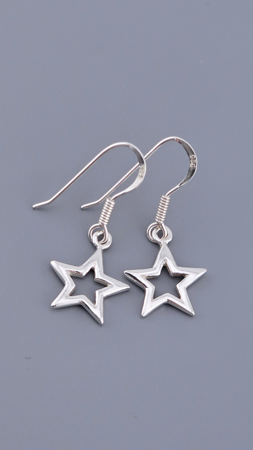 925 Sterling Silver Open Star Dangle Drop Earrings