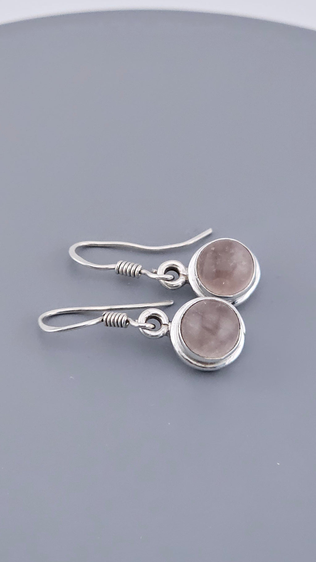 ​925 Sterling Silver Rose Quartz Drop Earrings – Minimalist Bezel Set Dangle (5.5g)