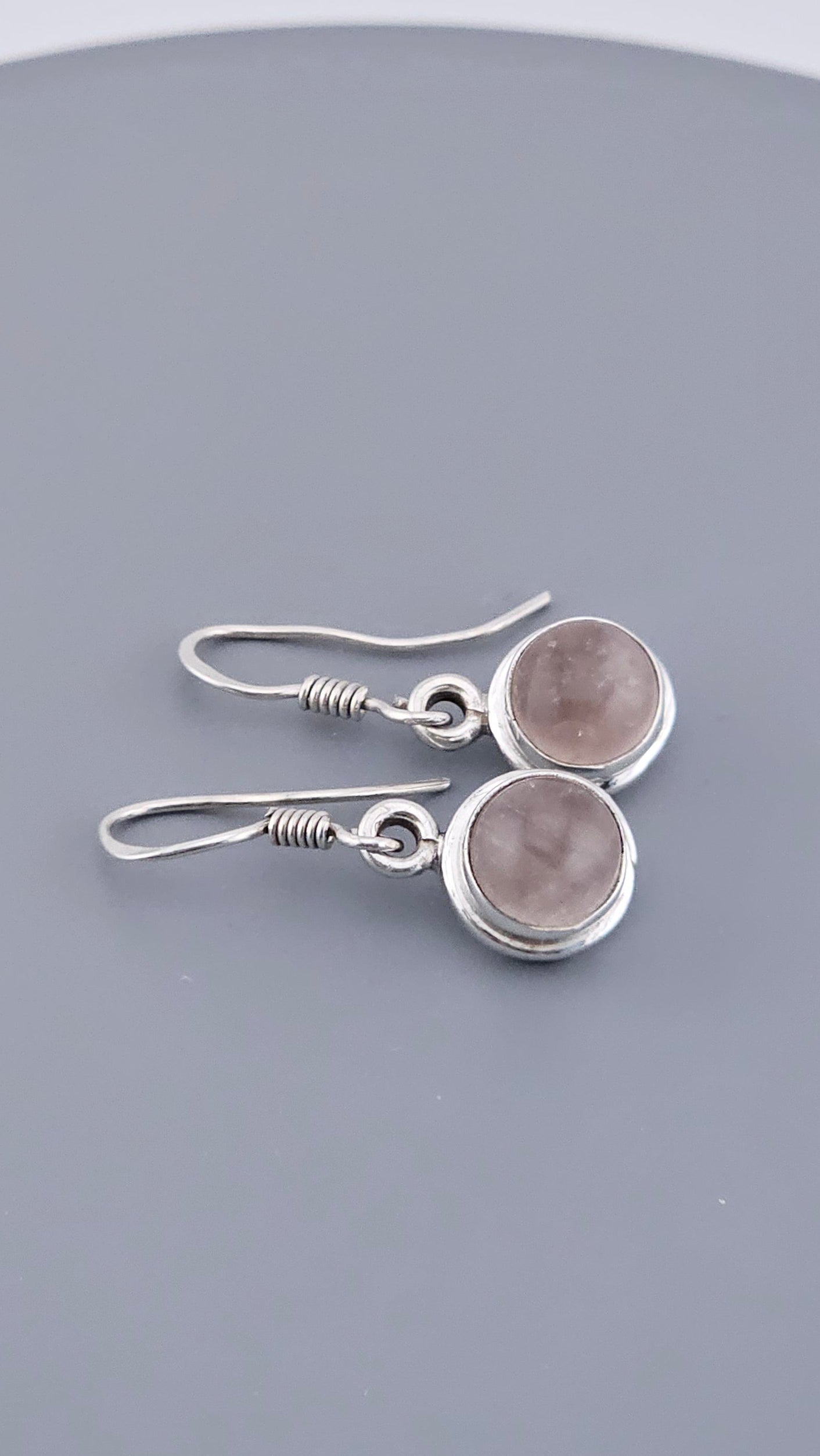 ​925 Sterling Silver Rose Quartz Drop Earrings – Minimalist Bezel Set Dangle (5.5g)