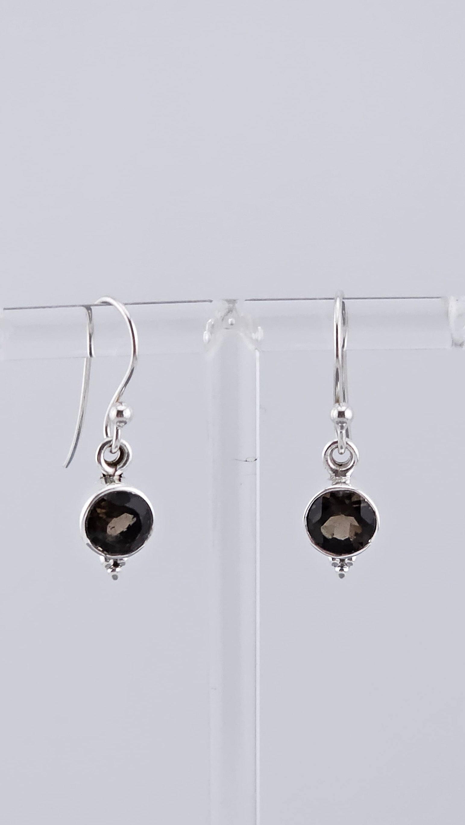925 Sterling Silver & Round Smoky Quartz Drop Earrings with Bead Detail – 2.16g