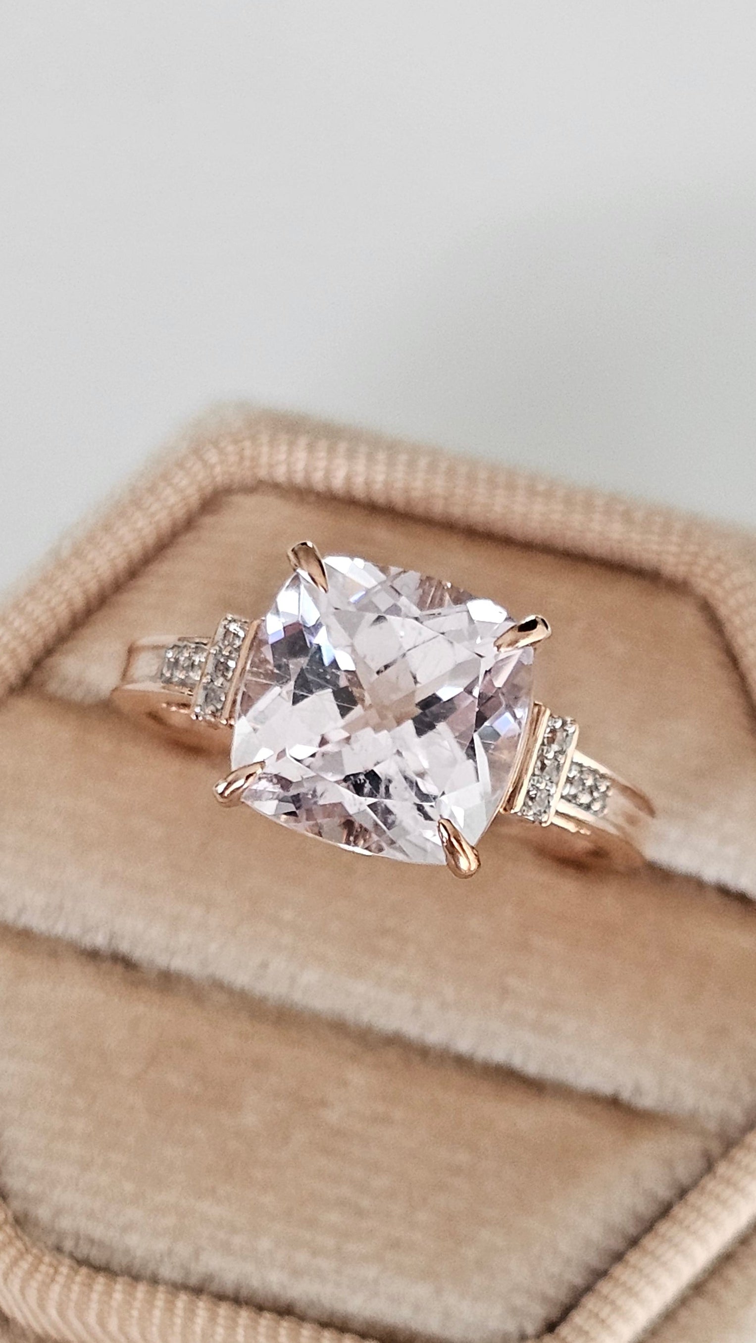 9ct Rose Gold Natural Pink Kunzite & Diamond Ring | Size P 1/2 | 3.55g