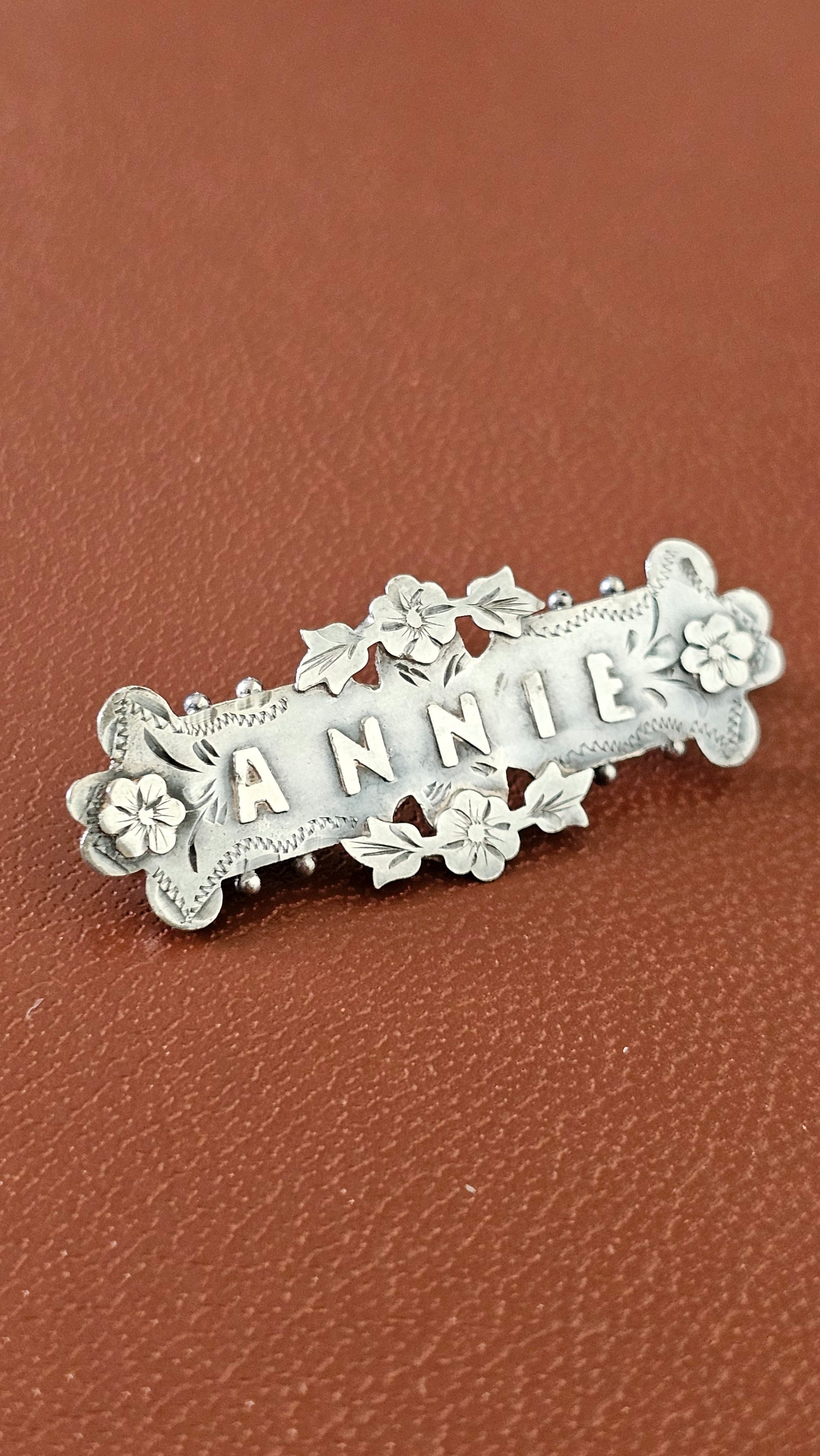 Antique Sterling Silver "ANNIE" Sweetheart Brooch – Rare Chester Hallmarks