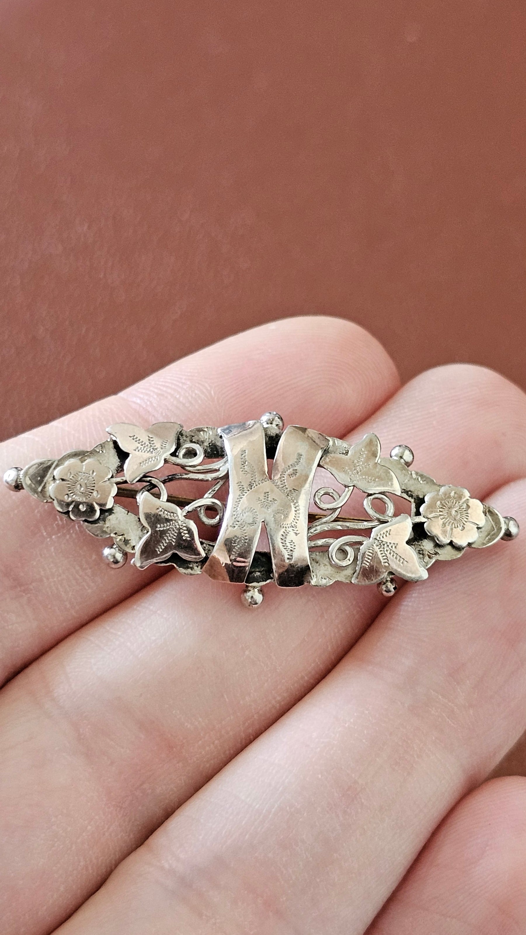 Antique Sterling Silver "N" Initial Sweetheart Brooch – Rare Chester Hallmarks