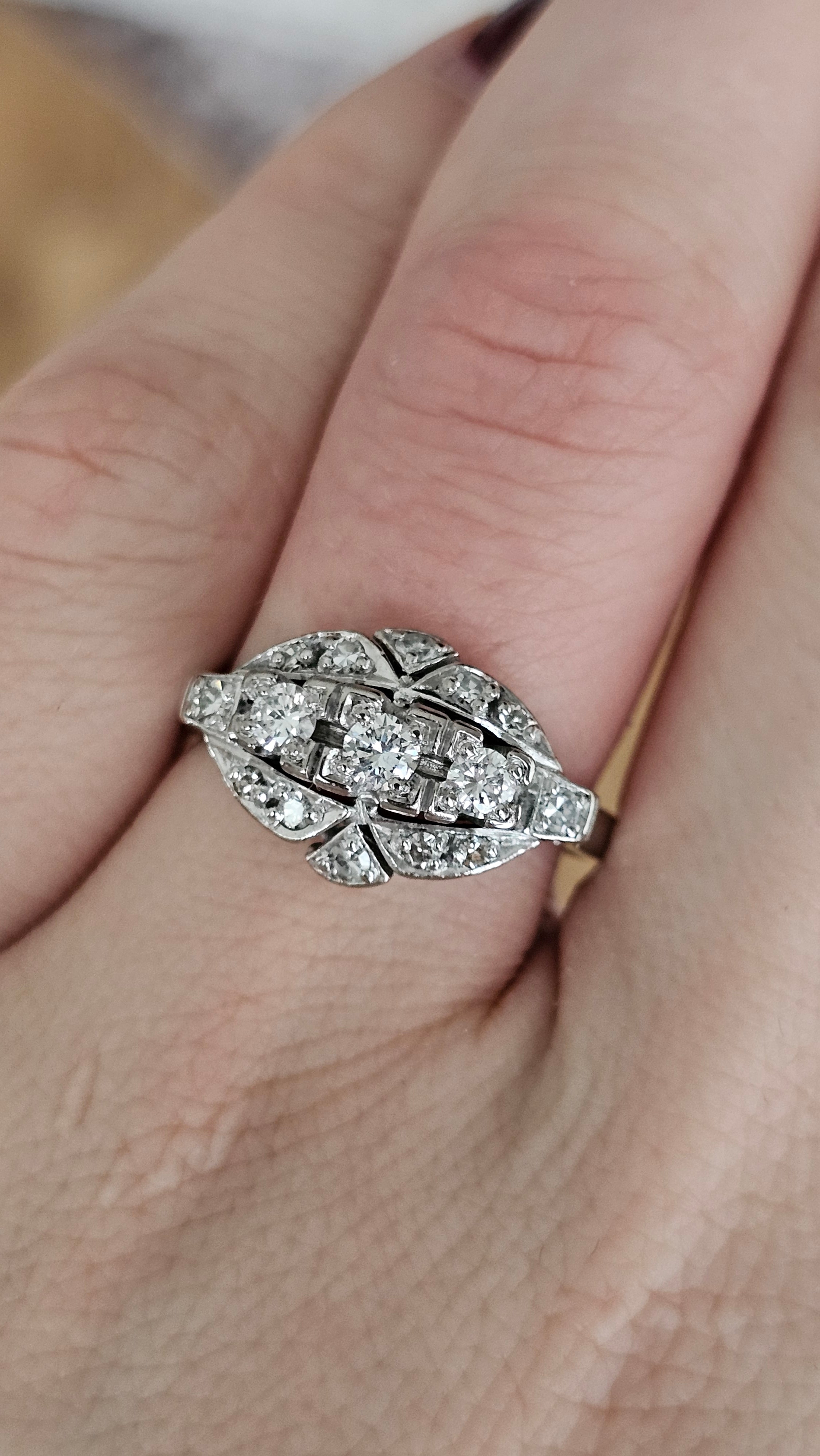  Art Deco 14ct White Gold Ring Featuring 0.62ct Natural Diamonds