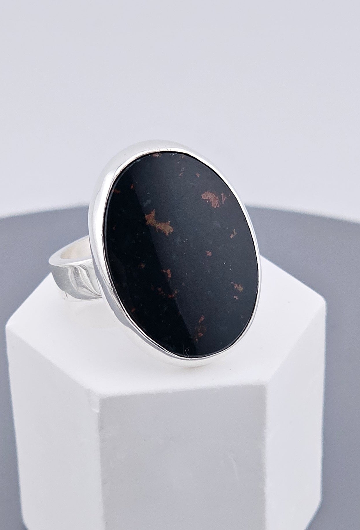 Bold 925 Sterling Silver Bloodstone Statement Ring | Hallmarked