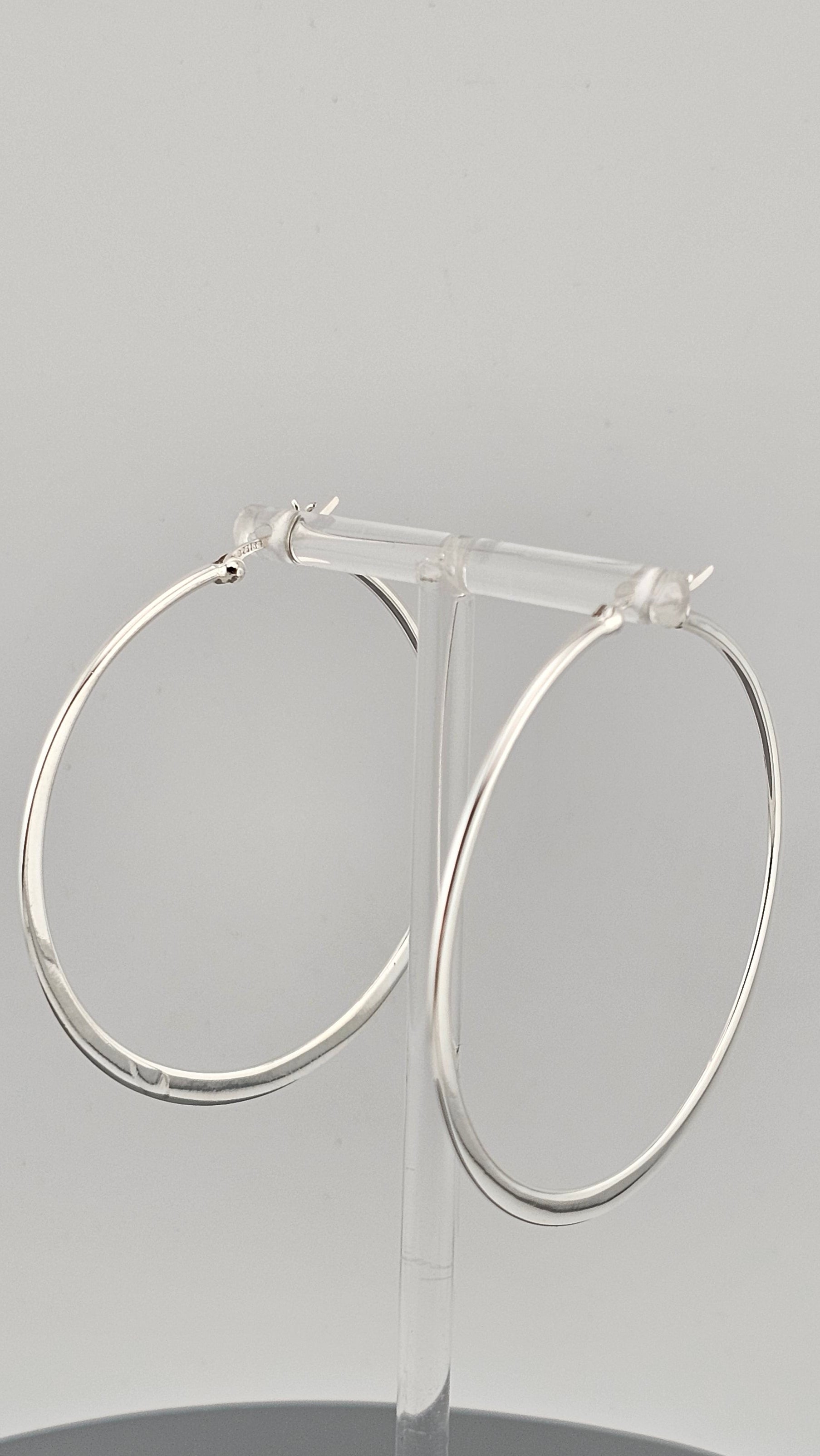 Classic Large 925 Sterling Silver Flat Hoop Earrings (54mm) – Polished Finish
