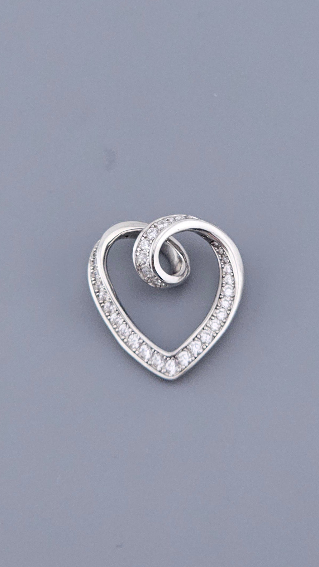  Modern 925 Sterling Silver CZ Open Heart Swirl Pendant