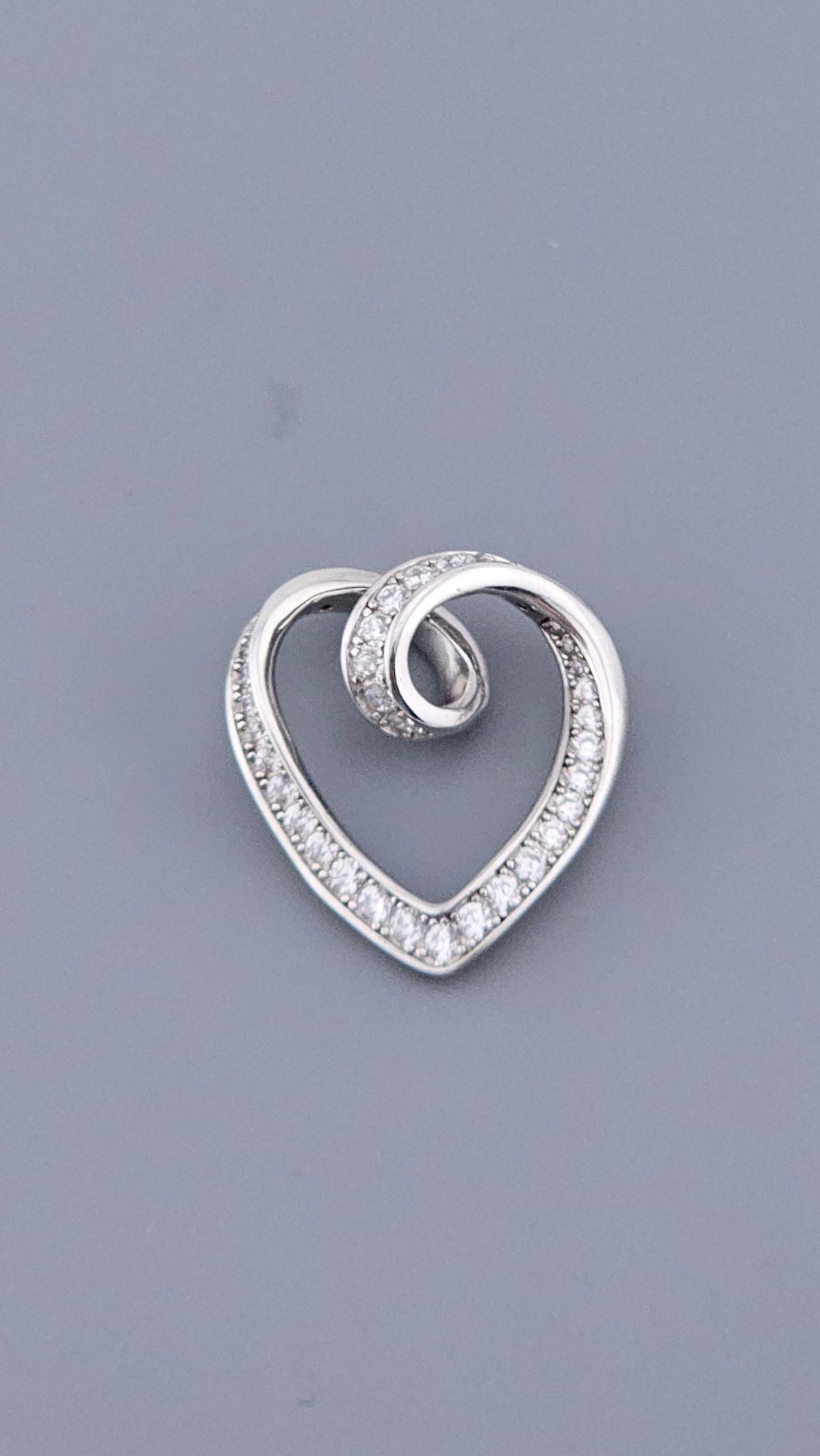  Modern 925 Sterling Silver CZ Open Heart Swirl Pendant