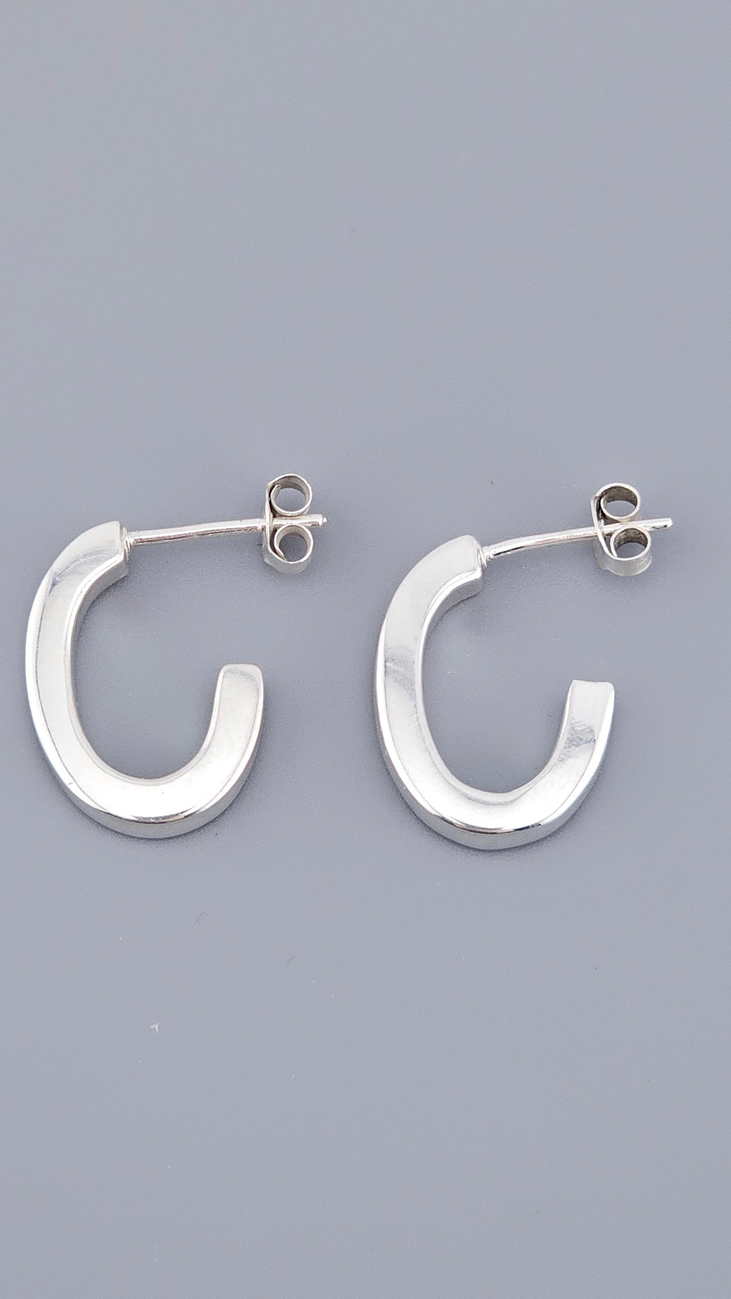 Modern 925 Sterling Silver Chunky Open C-Hoop Earrings (2.8g)