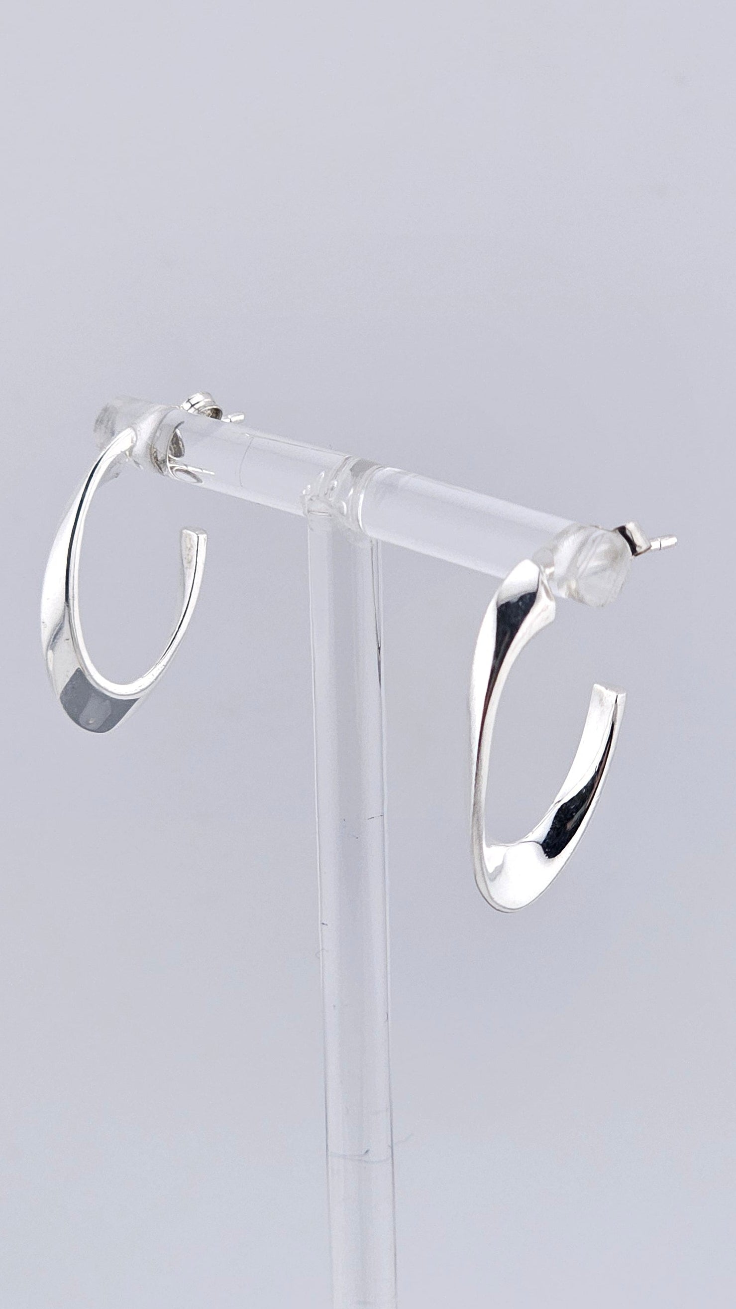 Modern 925 Sterling Silver Sculptural Twisted Half Hoop Earrings