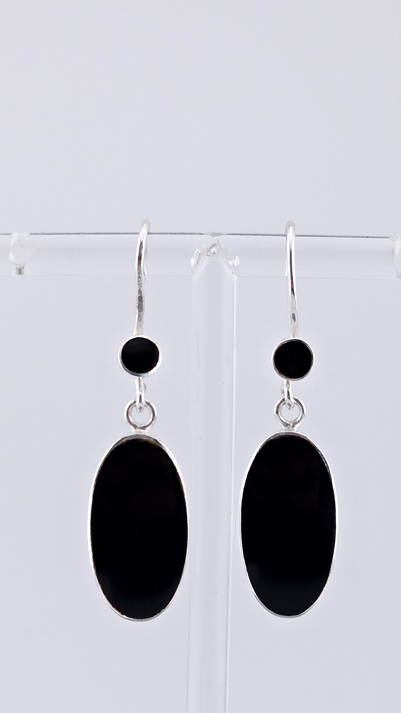 ​Pre-Loved 925 Sterling Silver & Black Onyx Oval Drop Earrings | 45mm | 4.8g