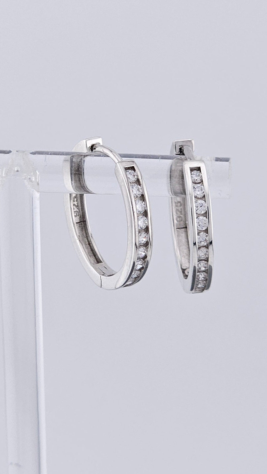 Pre-Loved 925 Sterling Silver & Cubic Zirconia Hoop Earrings - 17mm (2.64g) , sterling silver hoop earrings, stone set hoop earrings 