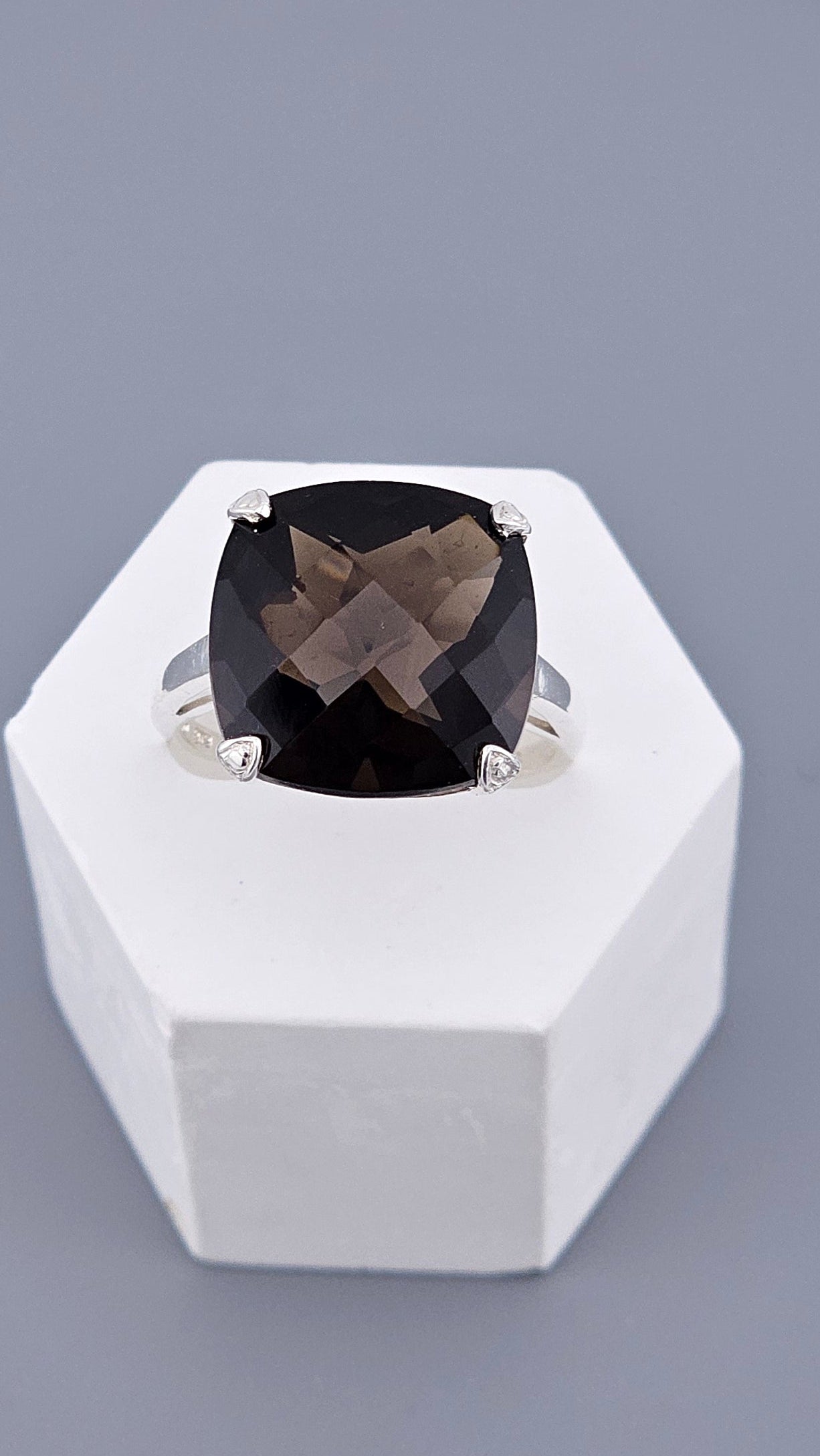 Pre-Loved 925 Sterling Silver Square Cushion Cut Smokey Quartz Ring - Size UK P ½ / US 8 (4.62g)