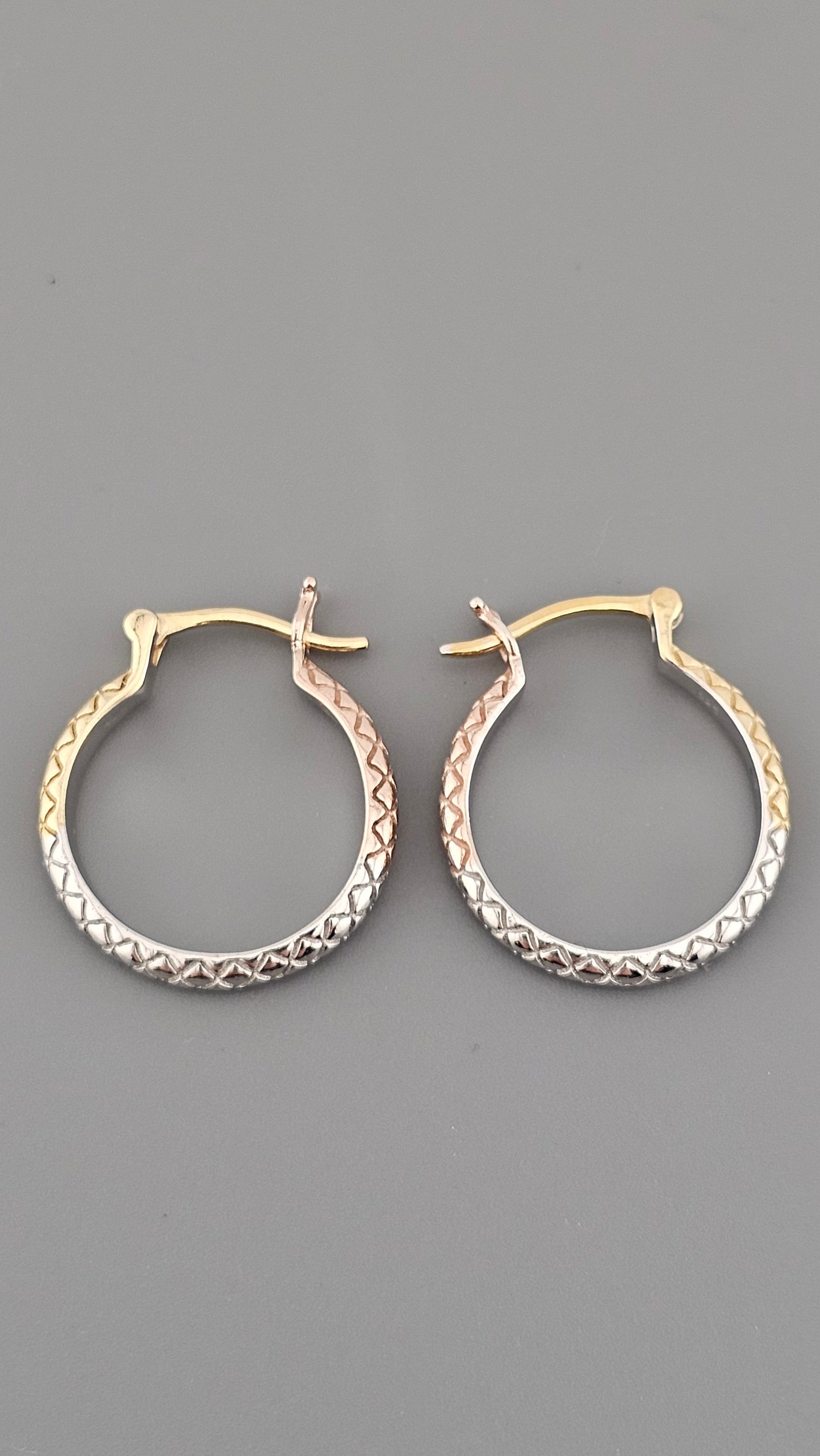 Pre-Loved 925 Sterling Silver Tri-Color Textured Hoop Earrings (24mm, 5.07g)