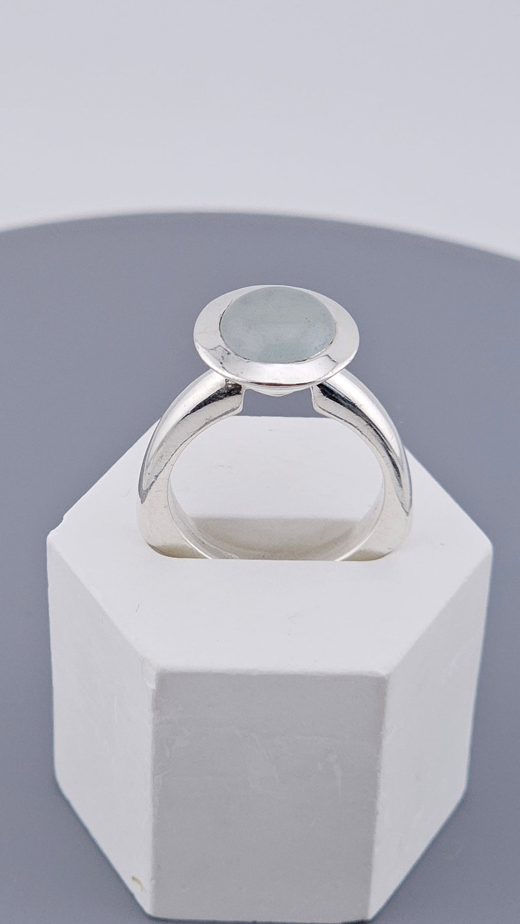 Pre-Loved Modern 925 Sterling Silver Aquamarine Cabochon Ring - Size UK M ½ / US 6.5 (7.33g)