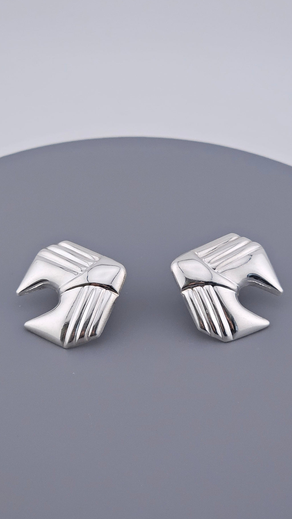 Vintage 925 Sterling Silver Abstract Geometric Wing Stud Earrings (3g)