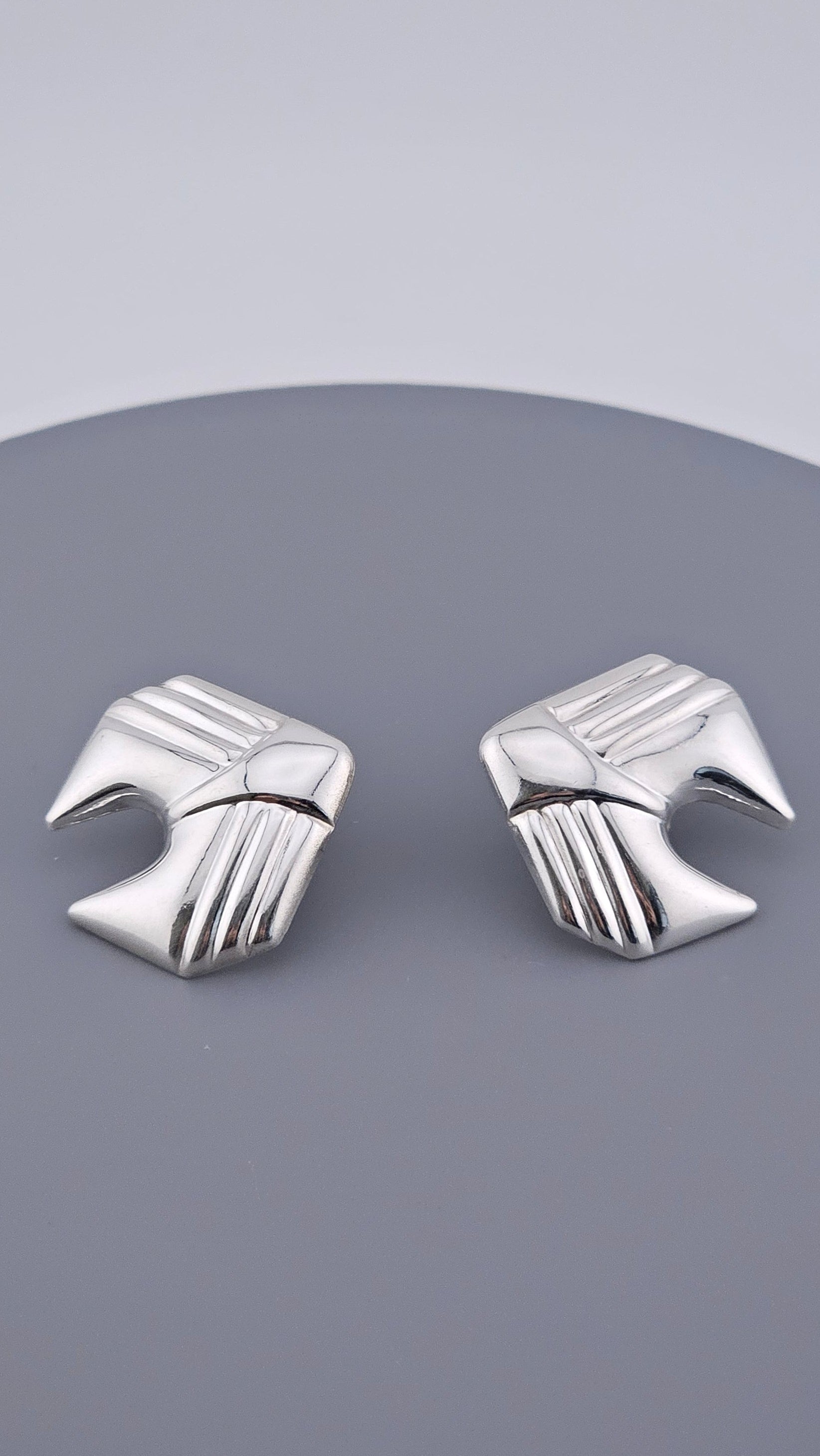 Vintage 925 Sterling Silver Abstract Geometric Wing Stud Earrings (3g)