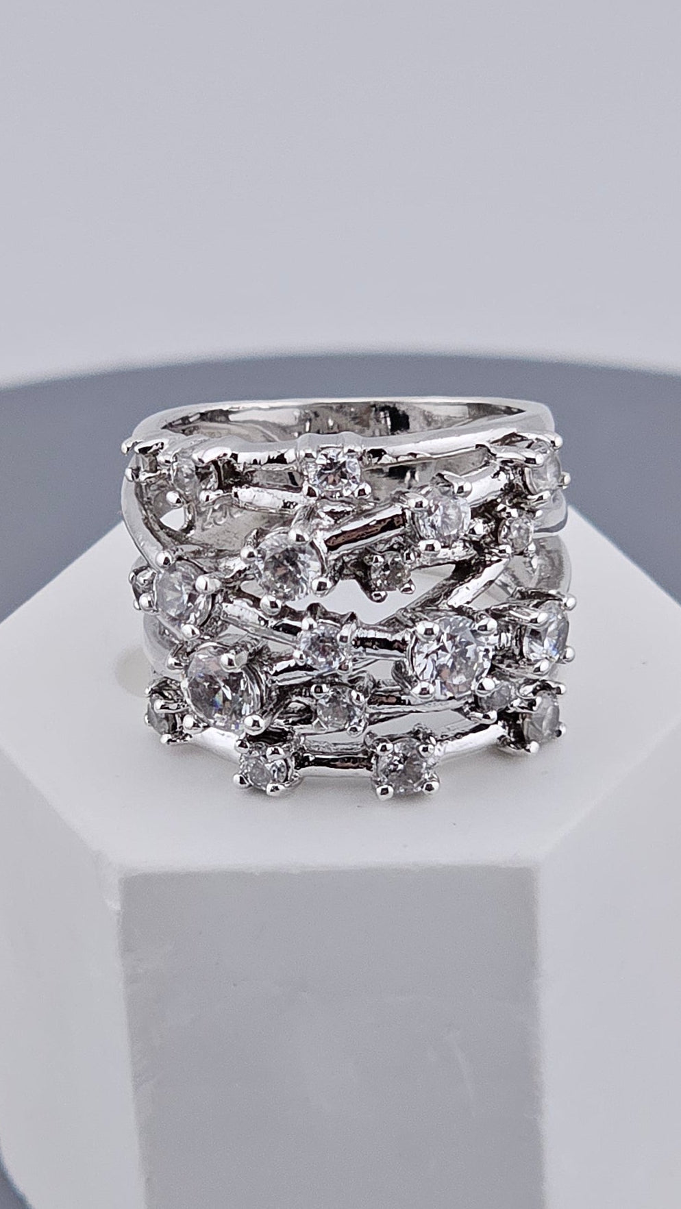 Vintage QVC Diamonique Abstract Statement Ring in 925 Silver