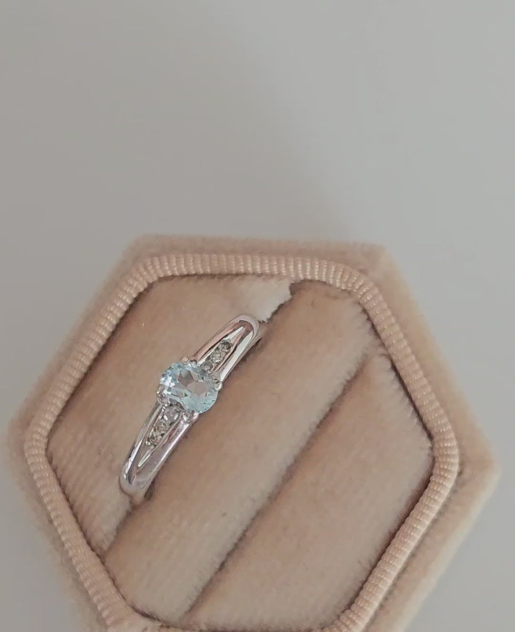 9ct White Gold Natural Blue Topaz & Diamond Ring | Size Q | 2.33g