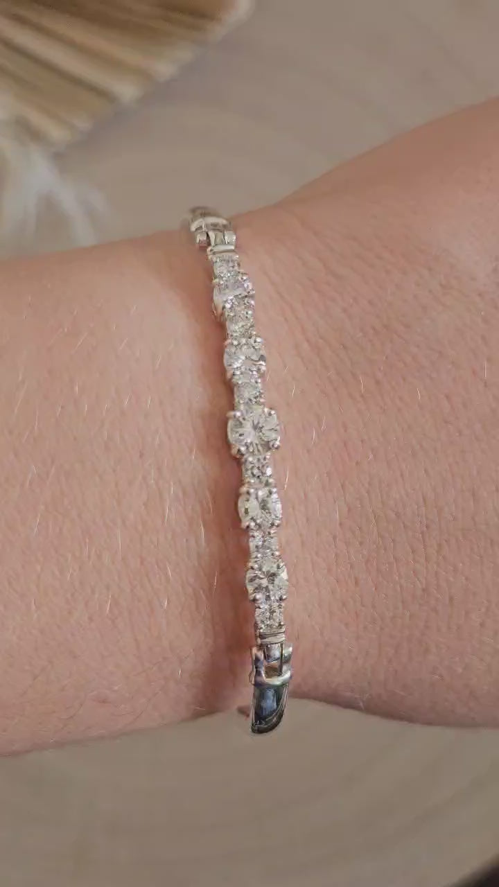 925 Sterling Silver CZ Tennis Style Hinged Bangle Bracelet 7" Fully Hallmarked